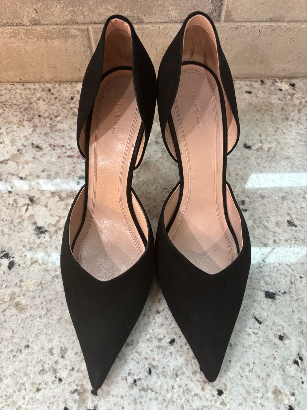 Celine Black Suede V-Neck Pointed D'Orsay